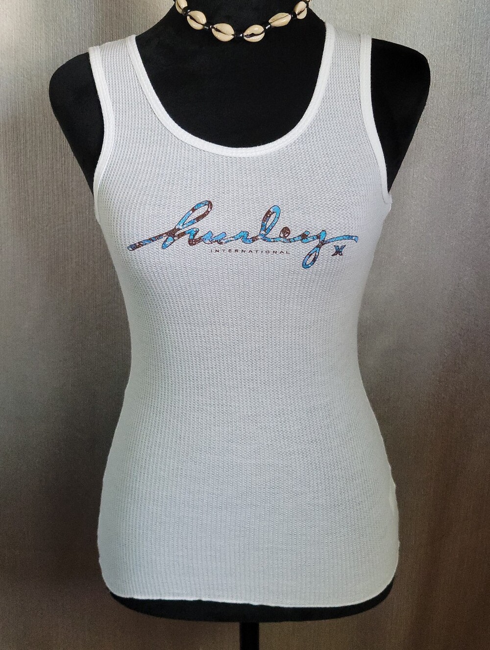 Lansburg White Ribbed Tank Top with Script Logo
